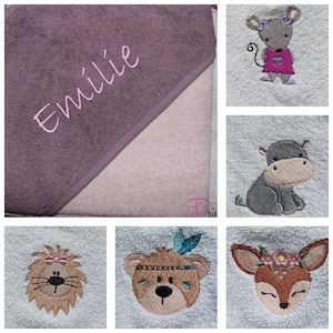 Baby bath towel with hood personalized, hooded towel with name motif gift baptism gift personalized gift