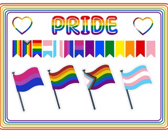 PRIDE STICKER COLLECTION | Pre-cropped Digital Planner Scrapbook png Stickers Bundle Pack | GoodNotes Digital June Pride Month Stickers