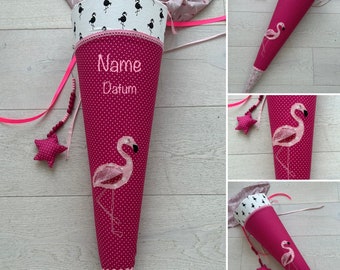 Unikat: Schultüte mit Flamingo und Namen