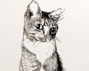 Penna och bläcktryck av en blandad tabbykatt