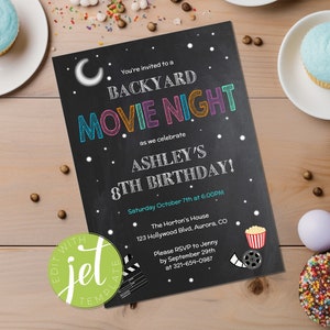 Backyard Movie Night Birthday Invitation Backyard Birthday Party Popcorn Birthday Welcome Sign Editable Digital Template INSTANT DOWNLOAD