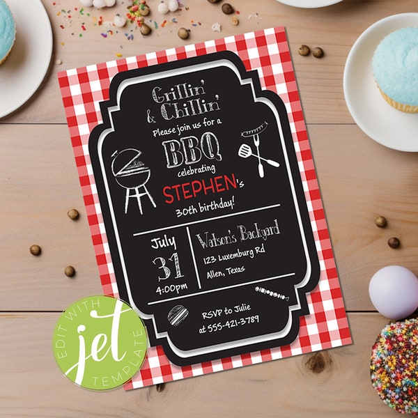 Editable BBQ Birthday Invitation Adult Backyard Barbecue Cookout Party Digital Template INSTANT DOWNLOAD