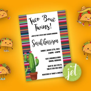 Taco Bout Twins Invitation Editable Fiesta Baby Shower Invite Taco Baby Shower Two Babies Editable Digital Template INSTANT DOWNLOAD