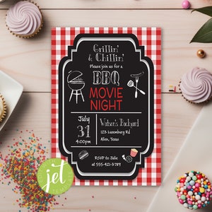 Editable BBQ Backyard Movie Night Invitation Adult Backyard Movie Night Barbecue Cookout Popcorn Party Digital Template INSTANT DOWNLOAD