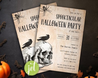 Zaproszenie na imprezę w stylu vintage na imprezę halloweenową Zaproszenie na imprezę halloweenową dla dorosłych Zaproszenie na imprezę w kostiumie na Halloween Edytowalny szablon do wydruku w wersji cyfrowej do pobrania