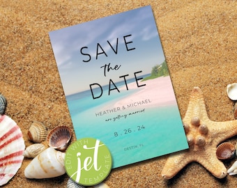 Modello salva-data modificabile per la spiaggia Matrimonio sulla spiaggia Salva la nostra cartolina con data Modello digitale modificabile per la spiaggia dell'oceano DOWNLOAD IMMEDIATO