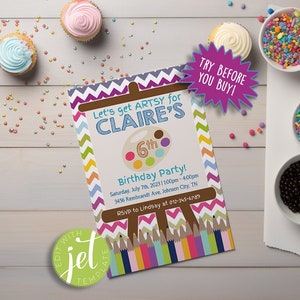Editable Art Birthday Invitation Artsy Birthday Art Party Editable Digital Template INSTANT DOWNLOAD