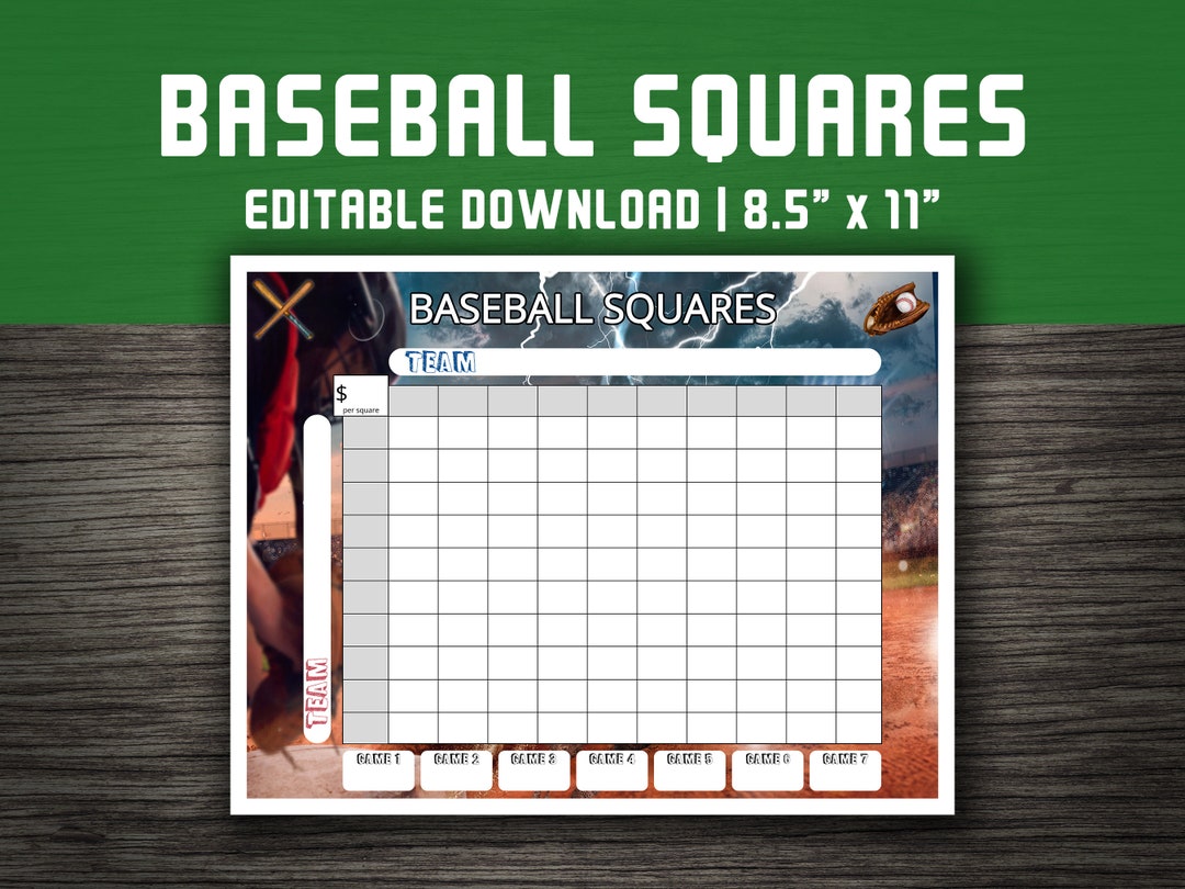 Printable Baseball Squares Softball Fundraiser Betting Square Grid