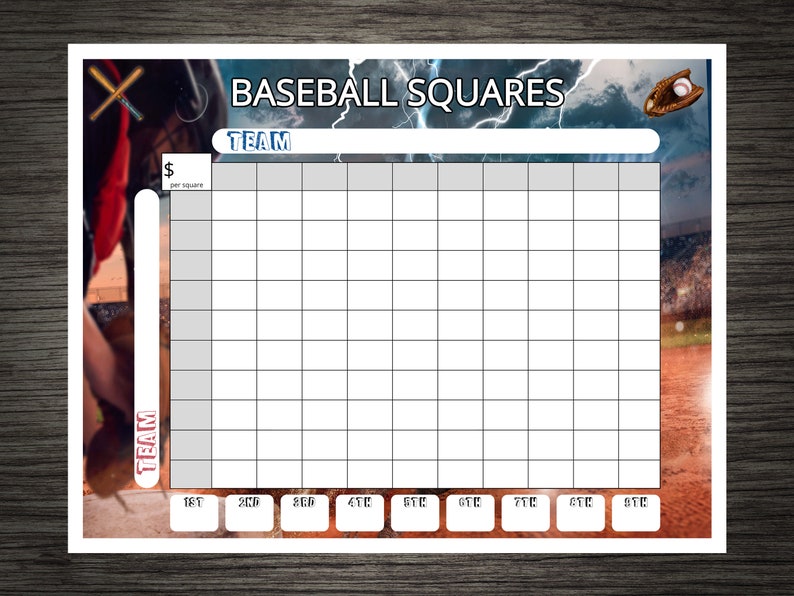 Printable Baseball Squares Softball Fundraiser Betting Square Grid