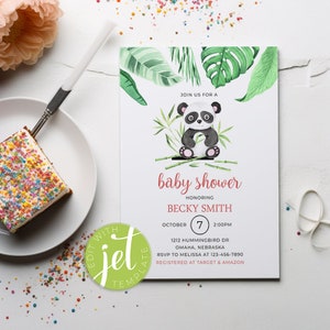 Panda baby shower uitnodiging bewerkbare groen Panda baby shower uitnodiging aquarel Panda bamboe bewerkbare digitale sjabloon INSTANT DOWNLOAD