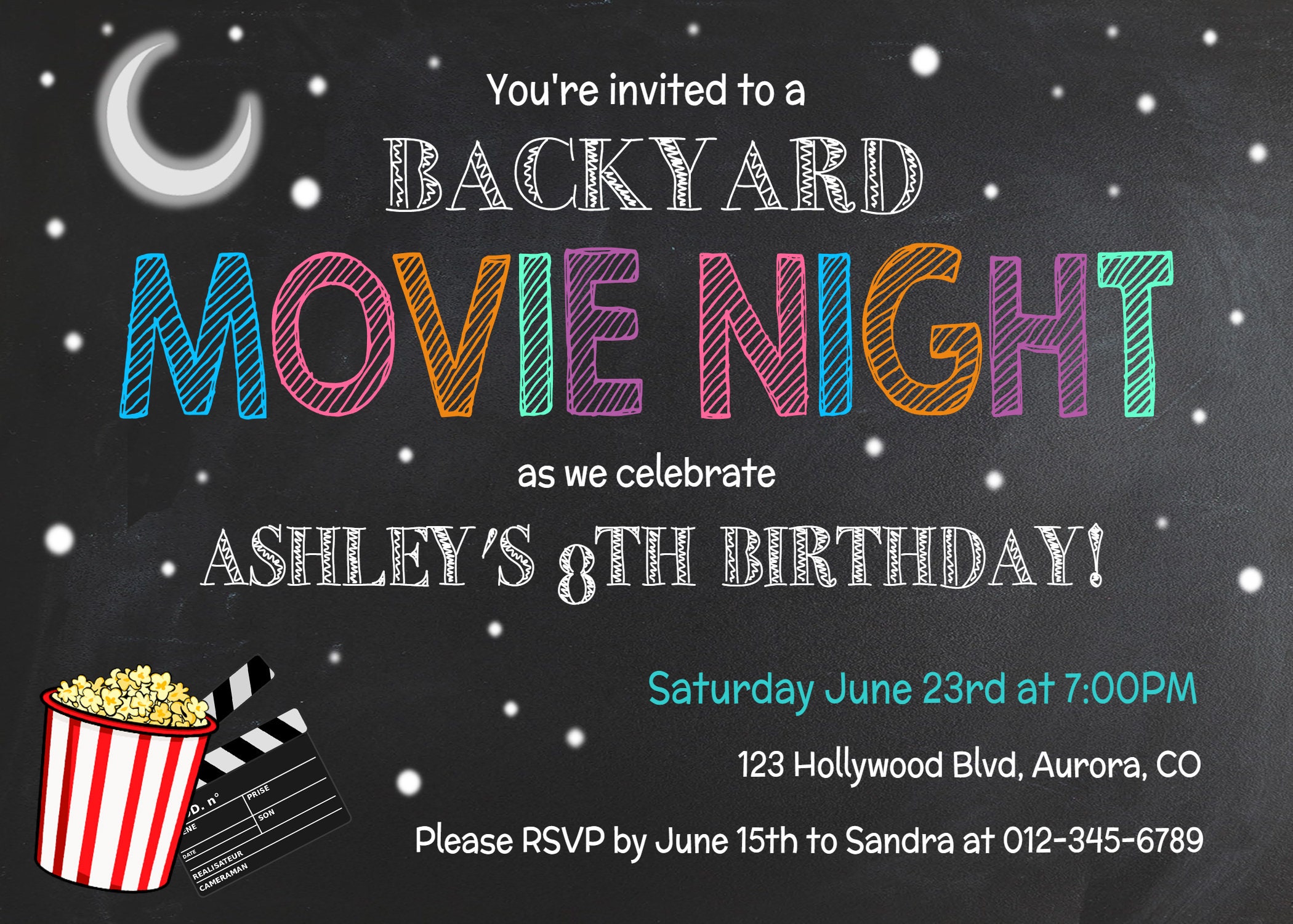 Editable Backyard Movie Night Birthday Invitation Backyard Birthday ...