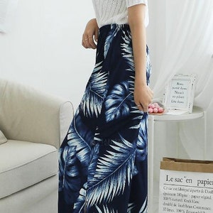 5 COLORS / Cool Lounge Wrinkle Free Summer Waist Banded Palm Tree Design Relaxed Loungewear Loose Pants