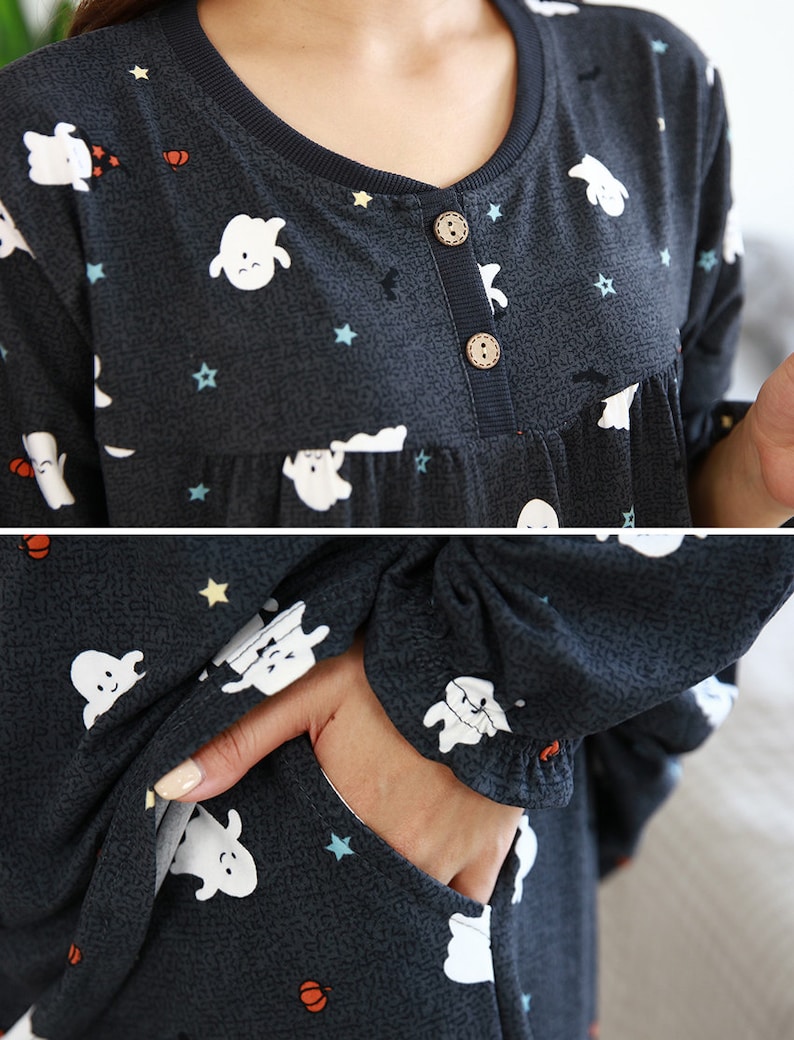 Two Piece Cute Print Gray Black Pajama Set Top and Bottom One Size for Men and Women