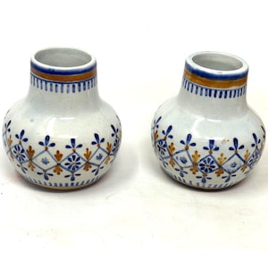 Pair Carvalhinho Portugal Pottery Vintage Porto Faience Vase Pot w/Saint Anthony