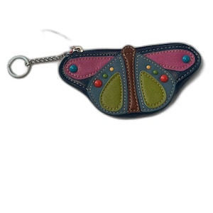 Monedero vintage con forma de mariposa y llavero colorido, billetera larga de cuero estilo bohemio