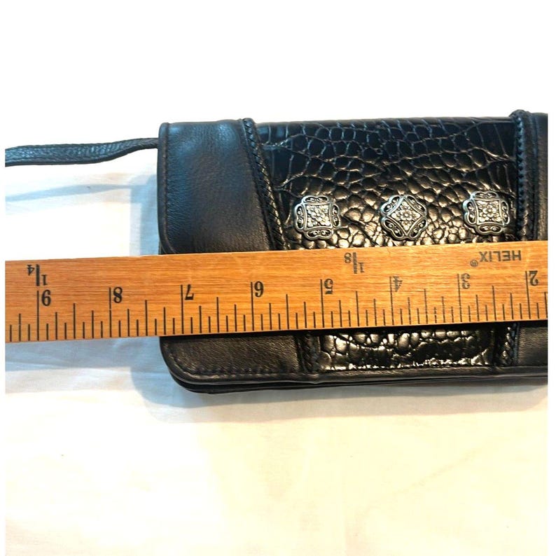 Vintage Brighton Black & Medallion Croc Leather Wallet Shoulder Crossbody Bag image 8