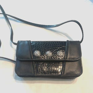 Vintage Brighton Black & Medallion Croc Leather Wallet Shoulder Crossbody Bag image 1