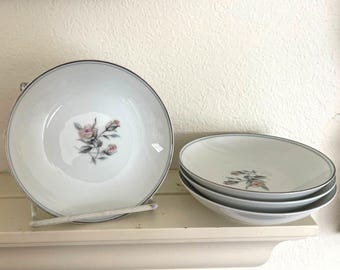 Vtg Noritake Margot 5605 Small Dessert Bowl 6" Set of 4 Rose Floral Grannycore