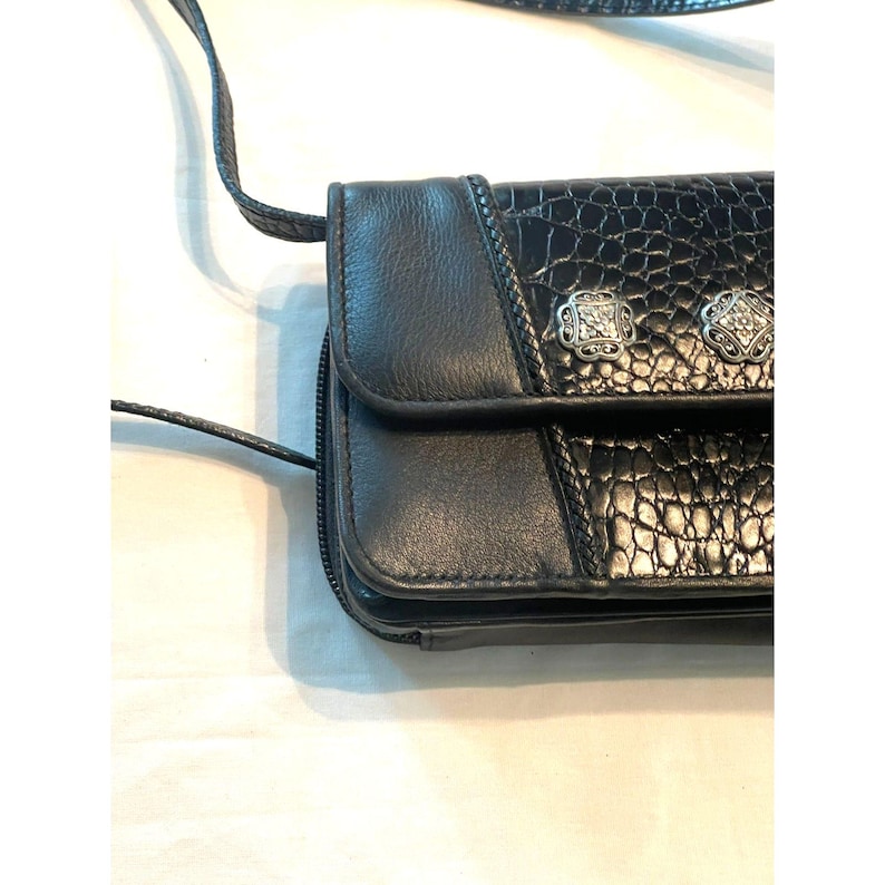 Vintage Brighton Black & Medallion Croc Leather Wallet Shoulder Crossbody Bag image 7