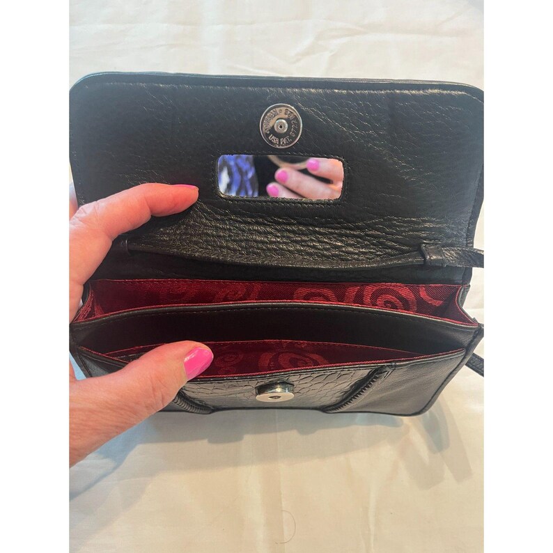 Vintage Brighton Black & Medallion Croc Leather Wallet Shoulder Crossbody Bag image 6