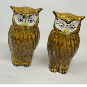 Vintage Pair MCM Owl Salt & Pepper Shakers 1970s Ceramic Mid Century