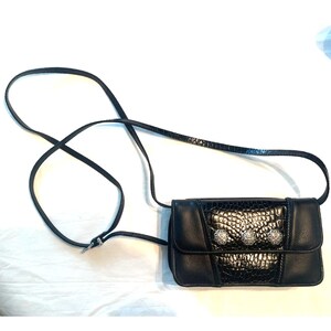Vintage Brighton Black & Medallion Croc Leather Wallet Shoulder Crossbody Bag image 2