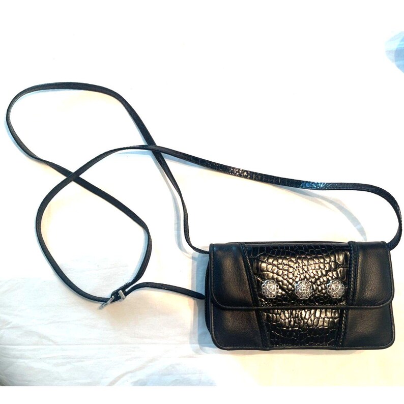 Vintage Brighton Black & Medallion Croc Leather Wallet Shoulder Crossbody Bag image 2
