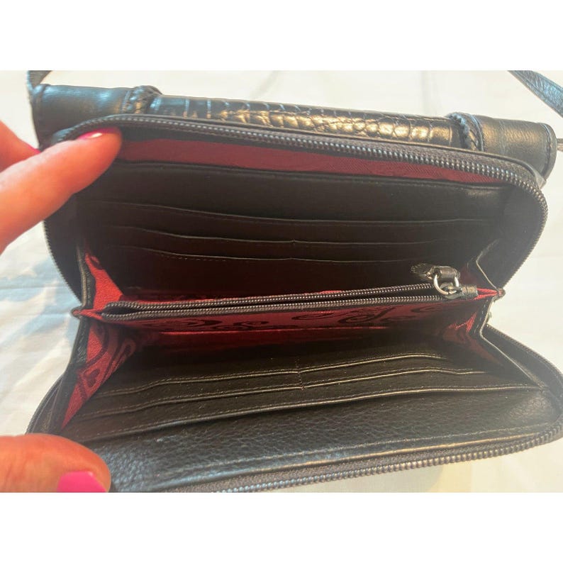 Vintage Brighton Black & Medallion Croc Leather Wallet Shoulder Crossbody Bag image 4