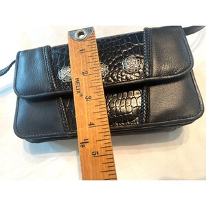 Vintage Brighton Black & Medallion Croc Leather Wallet Shoulder Crossbody Bag image 9