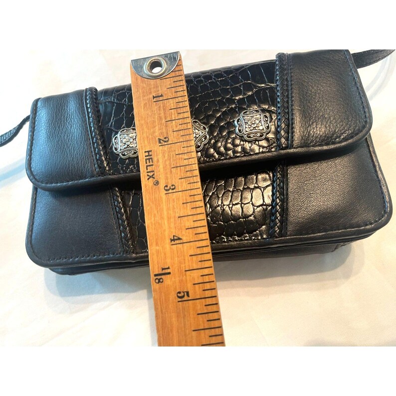 Vintage Brighton Black & Medallion Croc Leather Wallet Shoulder Crossbody Bag image 9
