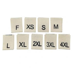 100 Stück bedruckte Größenetiketten aus Baumwolle