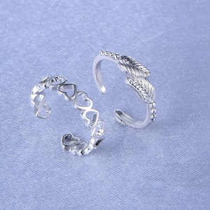 8 Pcs Toe Rings for Women Open Tail Ring Heart Arrow Leaves Band Vintage Toe Ring Set Adjustable Summer Beach Jewelry image 4