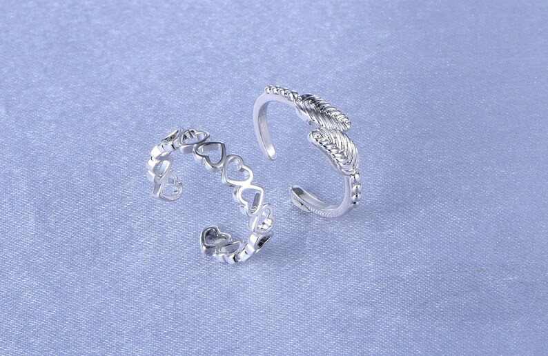 8 Pcs Toe Rings for Women Open Tail Ring Heart Arrow Leaves Band Vintage Toe Ring Set Adjustable Summer Beach Jewelry image 4