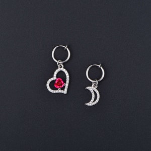 2 Pcs Clip on Belly Button Rings Moon Heart Fake Belly Piercing Fake Belly Rings Non Piercing Navel Ring