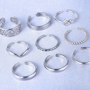 9pcs Open Adjustable Toe Rings Beach Foot Jewelry Toe Rings Set for Women Open Tail Ring Band Finger Ring