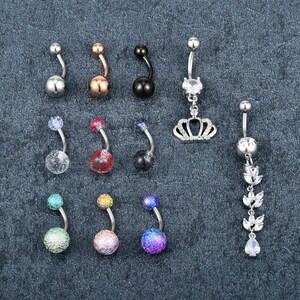 6Pcs 14G Belly Button Rings Dangle for Women Surgical Steel Navel