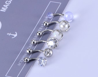6 Pcs 14G Diamond Belly Button Rings 3/8" 10mm  Opal Surgical Steel Belly Ring Nickel Free Navel Piercing Jewelry Navel Bars