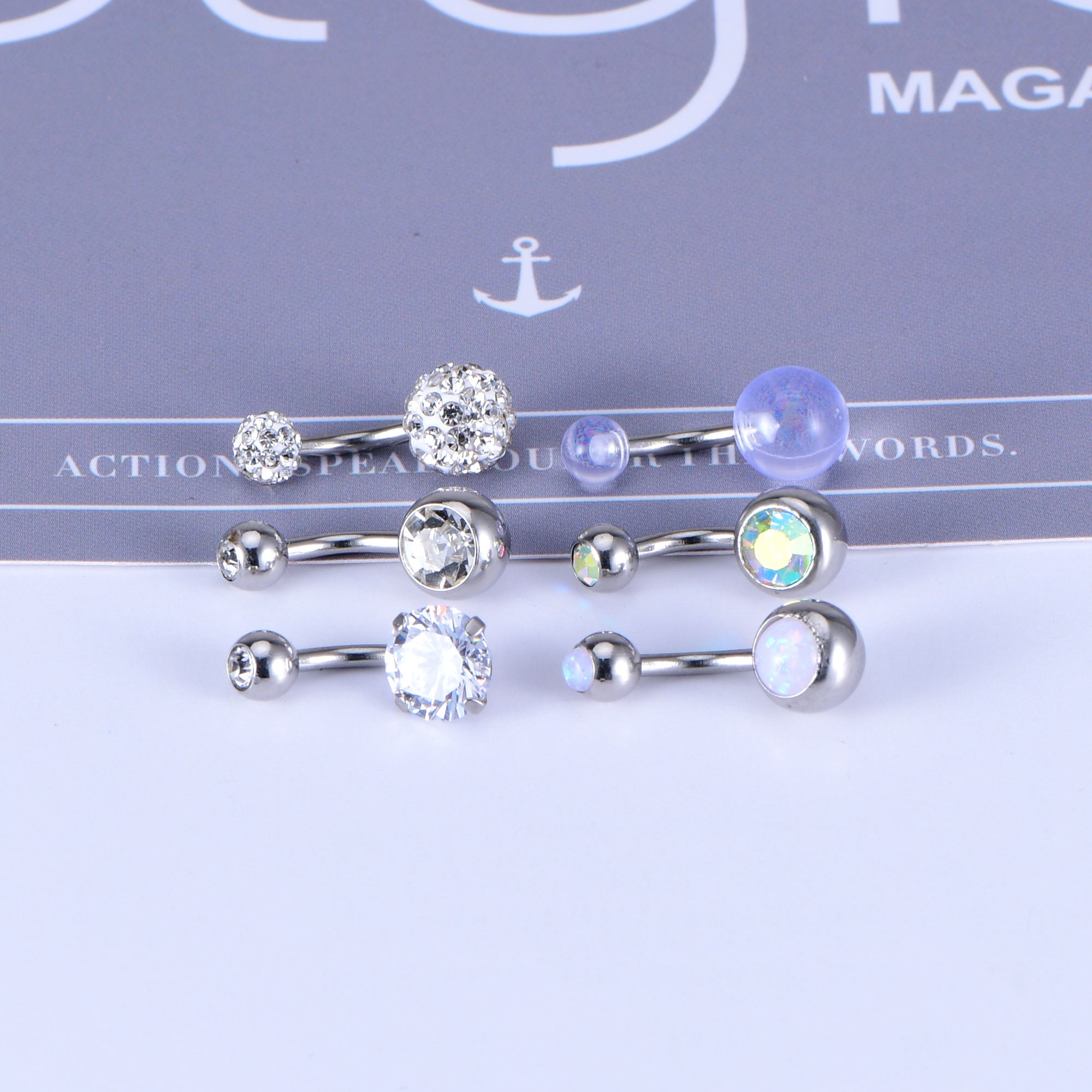 6 Pcs 14G Surgical Steel Belly Button Rings Navel Rings Opal Etsy