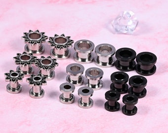 3 Pairs Ear Stretching Kit Stainless Steel Patterned Edges Screwed Double Flared Ear Tunnels Gauges 6mm/8mm/10mm