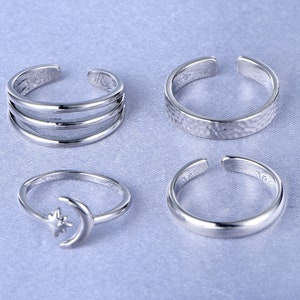 4 Pcs Toe Ring Open Tail Ring Beach Foot Ring for Women Band Mixed Design Toe Rings Adjustable Open Rings Tail Ring