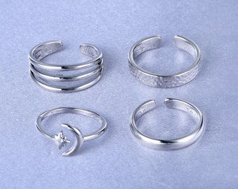 4 Stück Zehenring Offen Schwanzring Strand Fuß Ring für Frauen Band Mixed Design Zehenringe Einstellbar Offene Ringe Schwanzring