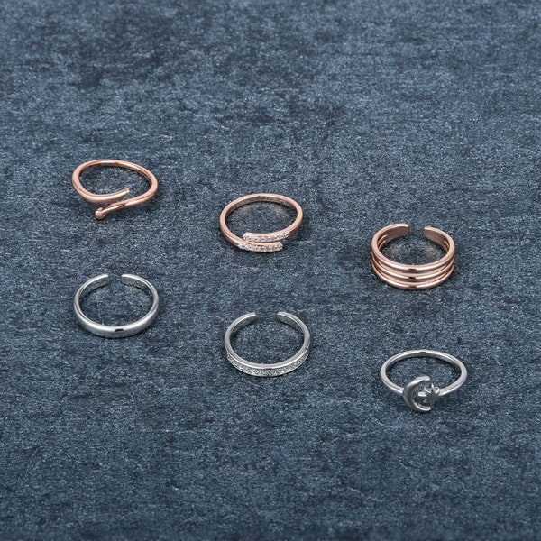 Adjustable Toe Rings for Women Toe Ring Stackable Rose Gold Moon Band Tail Ring for Women