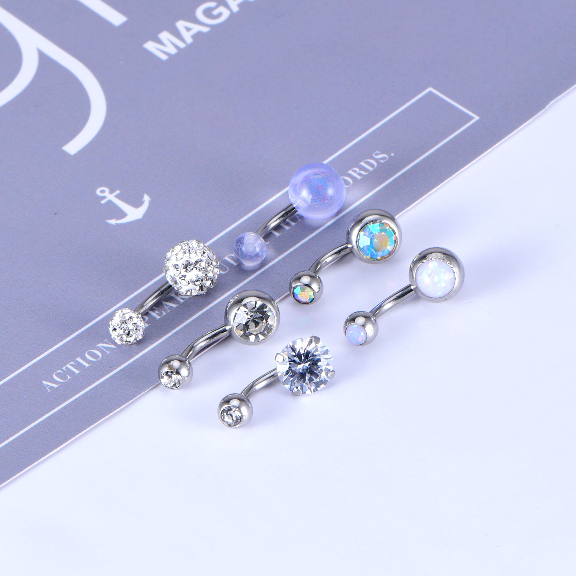 6 Pcs 14G Surgical Steel Belly Button Rings Navel Rings Opal Etsy