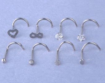 8 Pcs Nose Stud 20gauge Stainless Steel  Clear Cz Nose Screw Studs Nose Rings For Women Nostrial Piercing Jewelry