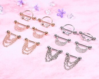 3 Pairs 14G Nippel Piercing Bars Nippel Rings Set Surgical Steel Chain Dangle Nipple Shield Barbell Piercing Jewelry