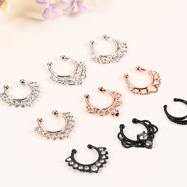 3PCS Fake Nose Rings 16G Fake Septum Rings Faux Septum Nose Piercing Jewelry Surgical Steel Non Piercing Clip On Nose rings for Women Men