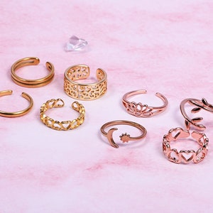8 Pcs Toe Rings for Women Open Tail Ring Heart Arrow Leaves Band Vintage Toe Ring Set Adjustable Summer Beach Jewelry Mix Set1