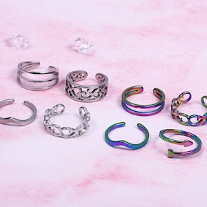 8 Pcs Toe Rings for Women Open Tail Ring Heart Arrow Leaves Band Vintage Toe Ring Set Adjustable Summer Beach Jewelry Silver Set1