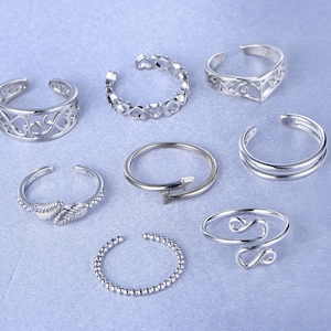 8 Pcs Toe Rings for Women Open Tail Ring Heart Arrow Leaves Band Vintage Toe Ring Set Adjustable Summer Beach Jewelry