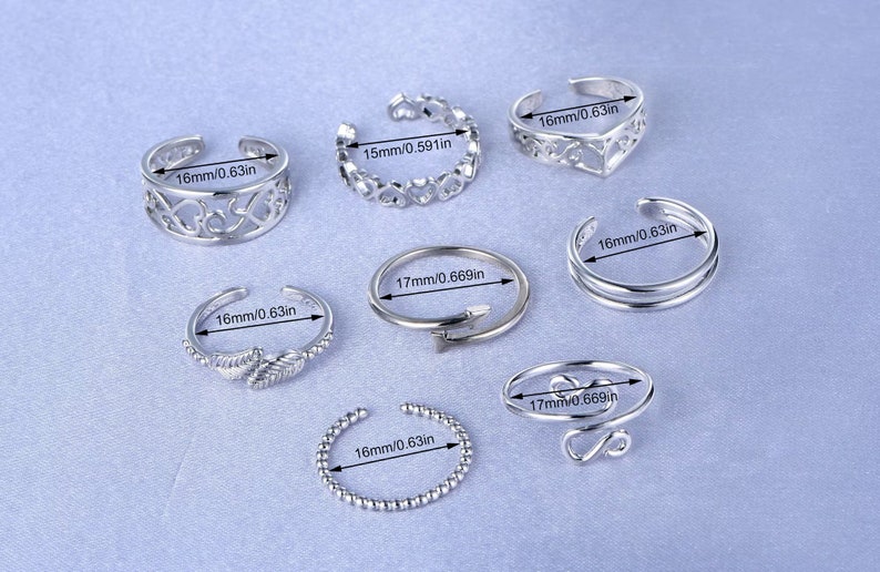 8 Pcs Toe Rings for Women Open Tail Ring Heart Arrow Leaves Band Vintage Toe Ring Set Adjustable Summer Beach Jewelry image 2